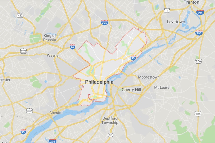 Map of industrial cleaning and industrial painting in Philadelphia, PA.