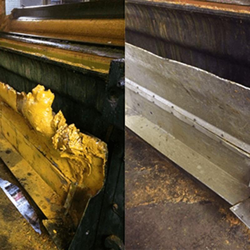 Before and after industrial cleaning of heavy equipment, removing grease buildup to restore safety and efficiency in Alabama