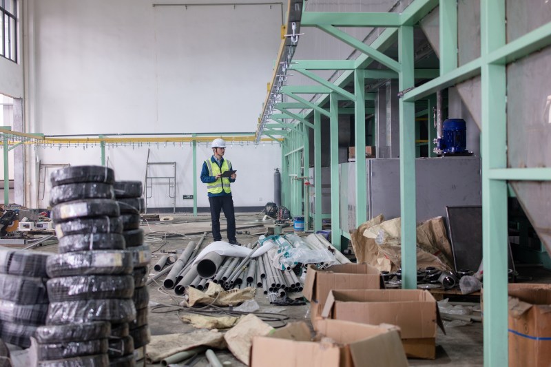 Industrial restoration services are underway inside a manufacturing facility in Danville, VA.